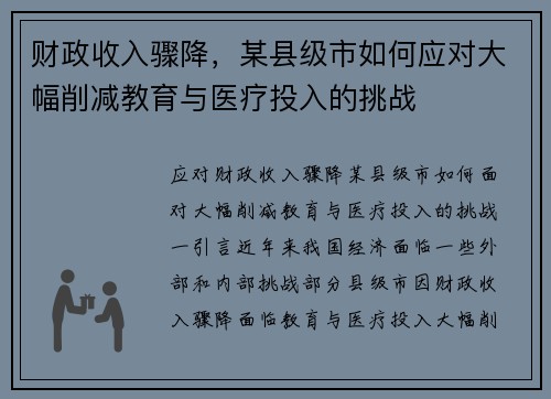 财政收入骤降，某县级市如何应对大幅削减教育与医疗投入的挑战